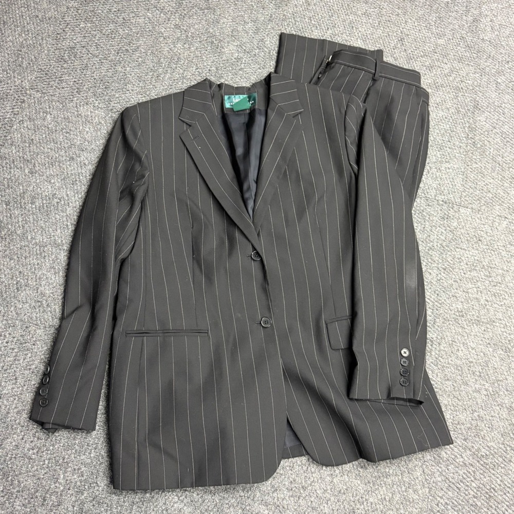 Lauren Ralph Lauren Womens 16 Wool Pinstripe Pant Suit Charcoal Grey 2 Piece Set